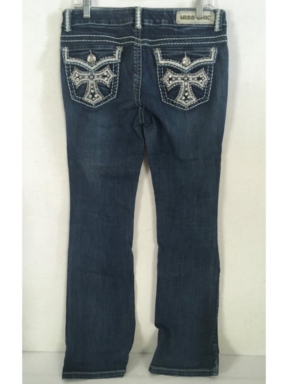 Miss Chic Jeans Size 13 Blue Embellished Mid rise Bootcut Cross Pockets - Picture 2 of 15